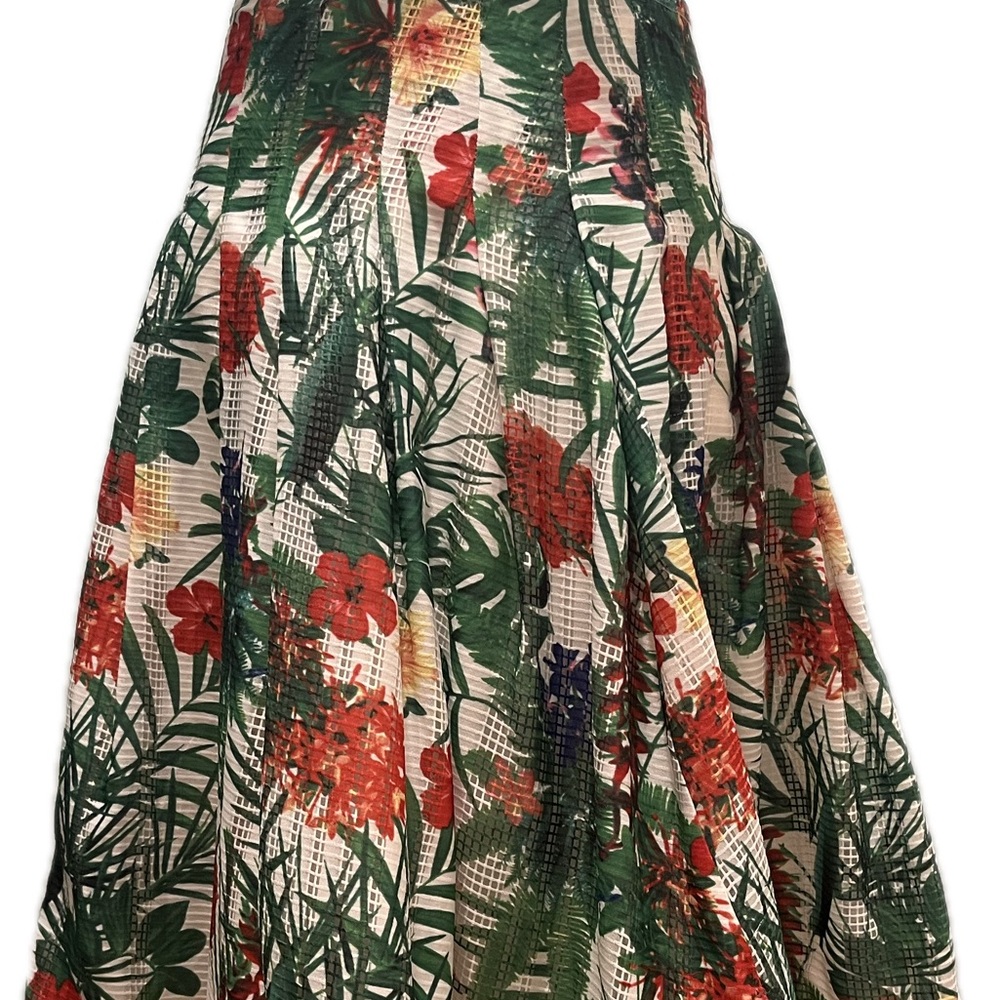 Gracia Green and Orange Tiered A-Line Midi Skirt